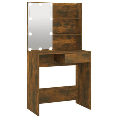Durable Dressing Table with LED Brown Oak 74.5x40x141 cm