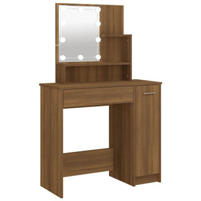 Durable Dressing Table with LED Brown Oak 86.5x35x136 cm