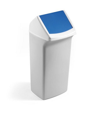 Durable DURABIN Contemporary White Square Recycling Bin + Blue Swing Lid - 40L