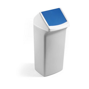 Durable DURABIN Contemporary White Square Recycling Bin + Blue Swing Lid - 40L