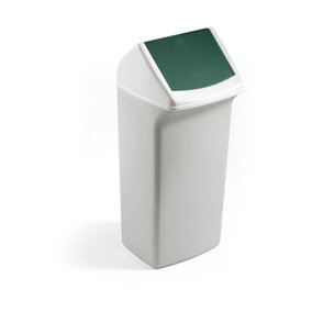 Durable DURABIN Contemporary White Square Recycling Bin + Green Swing Lid - 40L