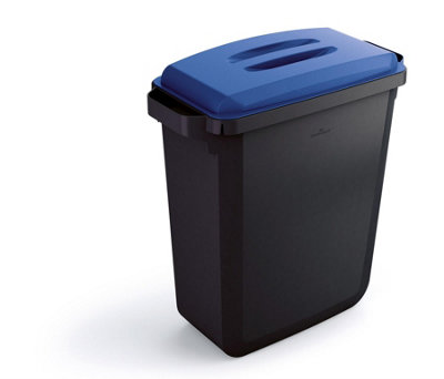 Durable DURABIN ECO Recycled Black Rectangular Recycling Bin + Blue Lid - 60L