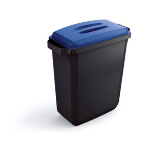 Durable DURABIN ECO Recycled Black Rectangular Recycling Bin + Blue Lid - 60L