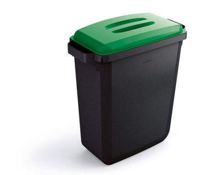 Durable DURABIN ECO Recycled Black Rectangular Recycling Bin + Green Lid - 60L