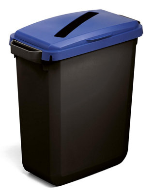 Durable DURABIN ECO Recycled Black Recycling Bin + Blue Hinged Slot Lid - 60L