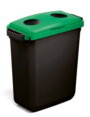 Durable DURABIN ECO Recycled Black Recycling Bin + Green Hinged Bottle Lid - 60L