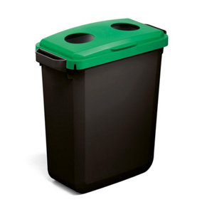 Durable DURABIN ECO Recycled Black Recycling Bin + Green Hinged Bottle Lid - 60L