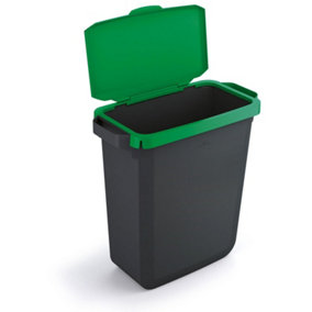 Durable DURABIN ECO Recycled Black Recycling Bin + Green Hinged Lid - 60L