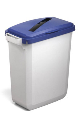 Durable DURABIN Grey Rectangular Recycling Bin + Blue Hinged Slot Lid - 60L