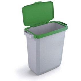 Durable DURABIN Grey Rectangular Recycling Bin + Green Hinged Lid - 60L