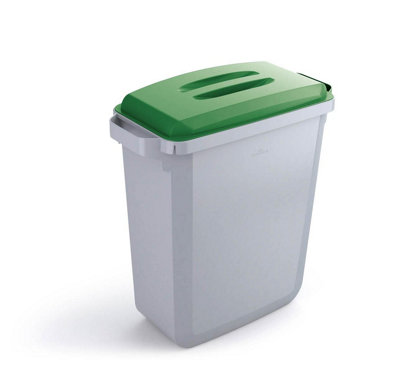 Durable DURABIN Grey Rectangular Recycling Bin + Green Lid - Food Safe ...