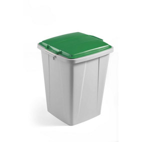 Durable DURABIN Grey Square Recycling Bin + Green Lid - Food Safe - 90L
