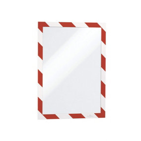 Durable DURAFRAME Adhesive Magnetic Hazard Frame - 2 Pack - A4 Red & White