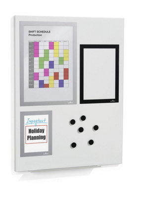 Durable DURAFRAME Magnetic White Board with 3 Frames and 6 Magnets - 45x60 cm