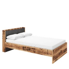 Durable Fargo Bed Frame with Wooden Storage Drawer in Raw Steel & Canyon Alpine Spruce (W1260mm x H860mm x D2180mm)