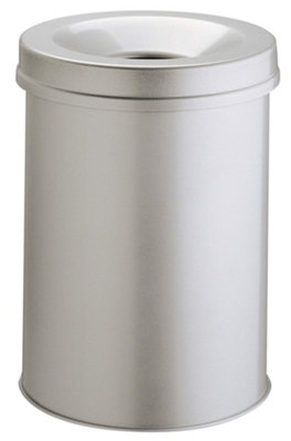 Durable Fire Extinguishing Metal Waste Bin - TUV Certified - 15L - Grey