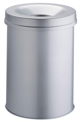 Durable Fire Extinguishing Metal Waste Bin - TUV Certified - 30L - Grey