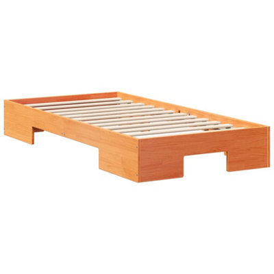 Durable Floor Bed Frame with Storage Brown Solid pine wood