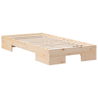 Durable Floor Bed Frame with Storage Brown Solid pine wood