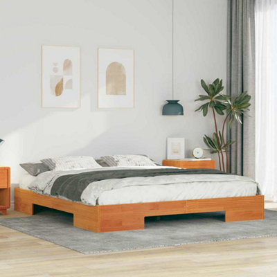 Durable Floor Bed Frame with Storage Brown Solid pine wood