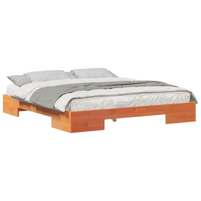 Durable Floor Bed Frame with Storage Brown Solid pine wood