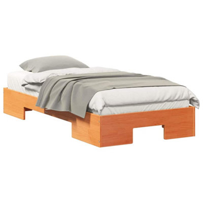 Durable Floor Bed Frame with Storage Brown Solid pine wood