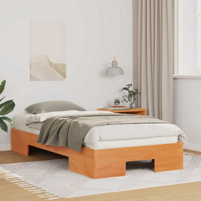 Durable Floor Bed Frame with Storage Brown Solid pine wood