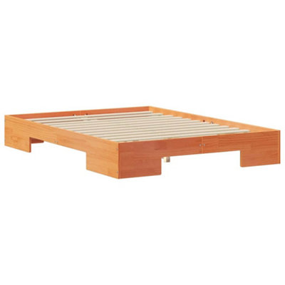 Durable Floor Bed Frame with Storage Brown Solid pine wood