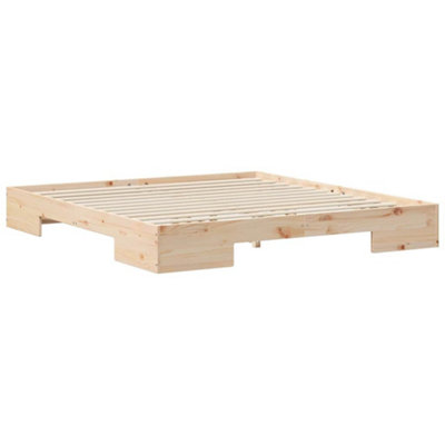 Durable Floor Bed Frame with Storage Brown Solid pine wood
