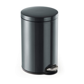 Durable Gloss Finish Round Metal Pedal Bin - 12 Litre - Charcoal Grey