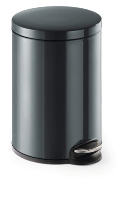 Durable Gloss Finish Round Metal Pedal Bin - 20 Litre - Charcoal Grey