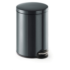 Durable Gloss Finish Round Metal Pedal Bin - 20 Litre - Charcoal Grey