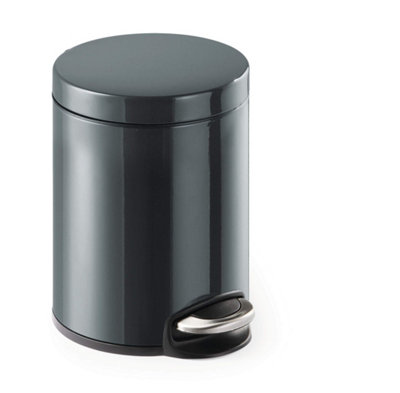 Durable Gloss Finish Round Metal Pedal Bin - 5 Litre - Charcoal Grey