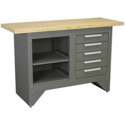 Durable Heavy Duty Steel Workbench with Shelf and 5 Drawer Storage Solution