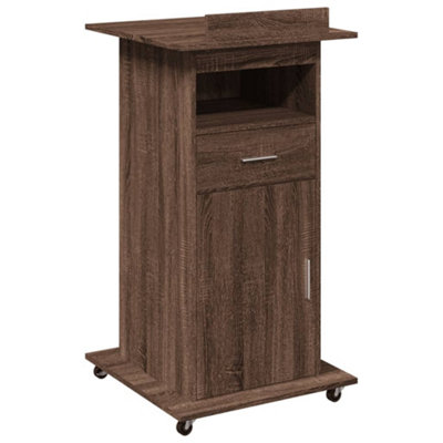 Durable Lectern with Wheels & Drawer Brown Oak 55x55x107 cm Engineered Wood