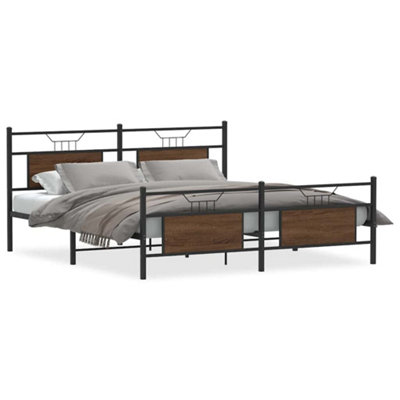 Durable Metal Bed Frame without Mattress Brown Oak 160x200 cm