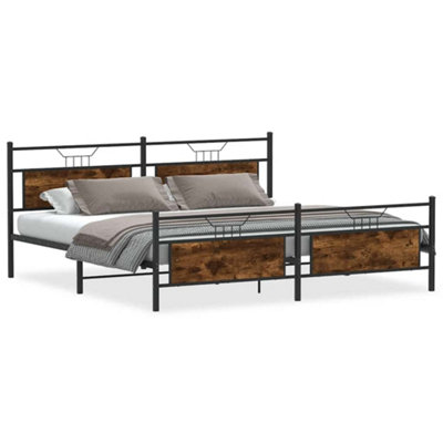 Durable Metal Bed Frame without Mattress Smoked Oak 193x203 cm