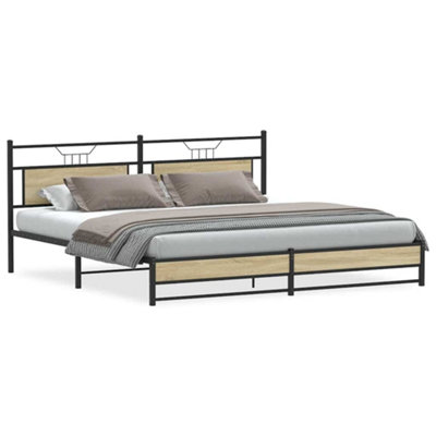 Durable Metal Bed Frame without Mattress Sonoma Oak 193x203 cm