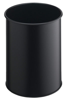 Durable Metal Round Waste Bin - Scratch Resistant Steel - 15L - Black