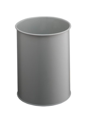 Durable Metal Round Waste Bin - Scratch Resistant Steel - 15L - Grey