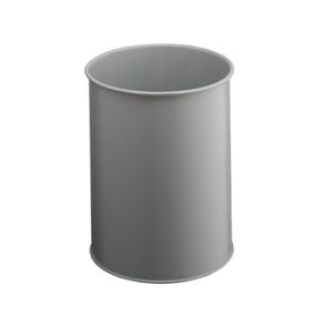 Durable Metal Round Waste Bin - Scratch Resistant Steel - 15L - Grey