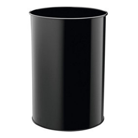 Durable Metal Round Waste Bin - Scratch Resistant Steel - 30L - Black