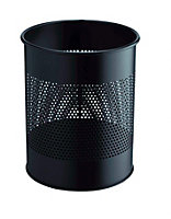 Durable Metal Waste Bin 15 litre with Perforated Ring in Black