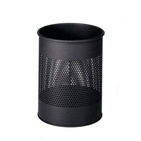 Durable Metal Waste Bin 15 Litre with Perforated Ring in Charcoal