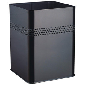Durable Metal Waste Bin 18.5 Litre with Perforated Ring in Black
