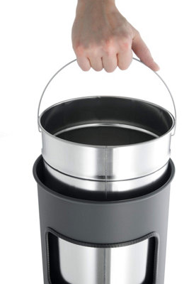 Durable Metal Waste Bin Round with Ashtray 17 Litre Bin - 2 Litre Ashtray in Charcoal