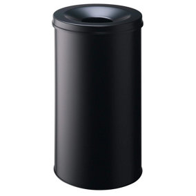 Durable Metal Waste Bin Safe Round 60 Litre in Black