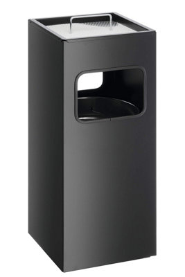 Durable Metal Waste Bin Square with Ashtray Square 17 Litre Bin - 2 Litre Ashtray in Black