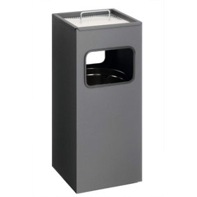 Durable Metal Waste Bin Square with Ashtray Square 17 Litre Bin - 2 Litre Ashtray in Charcoal