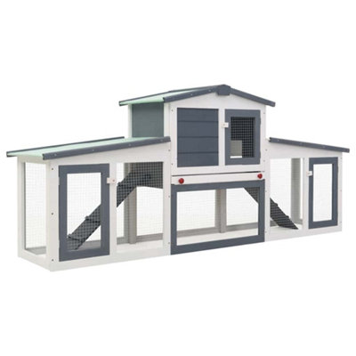 Durable Outdoor Large Rabbit Hutch Grey and White 204x45x85 cm Wood